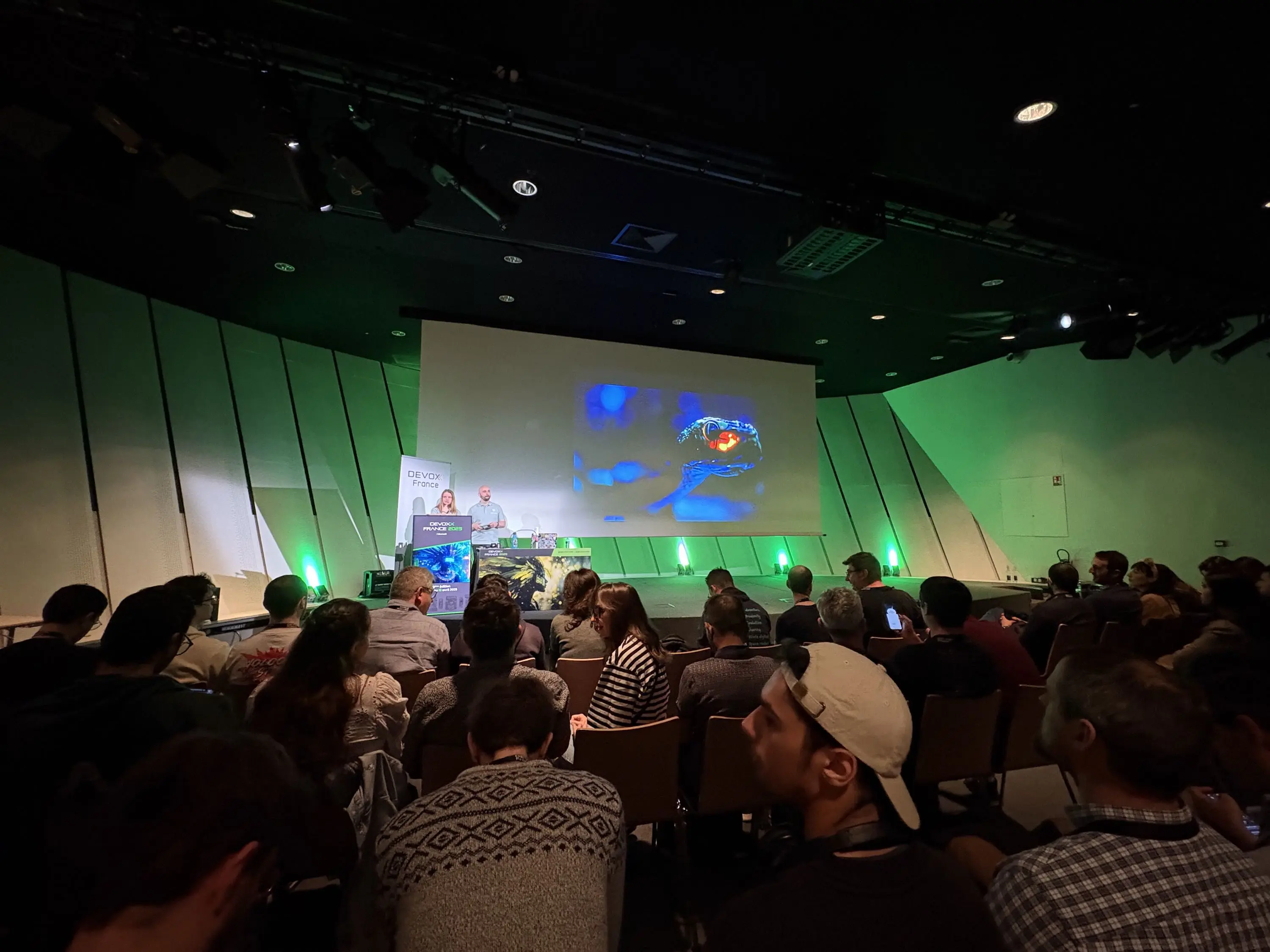 Photo of Loïc Ortola and Mathilde Lorrain during their talk.