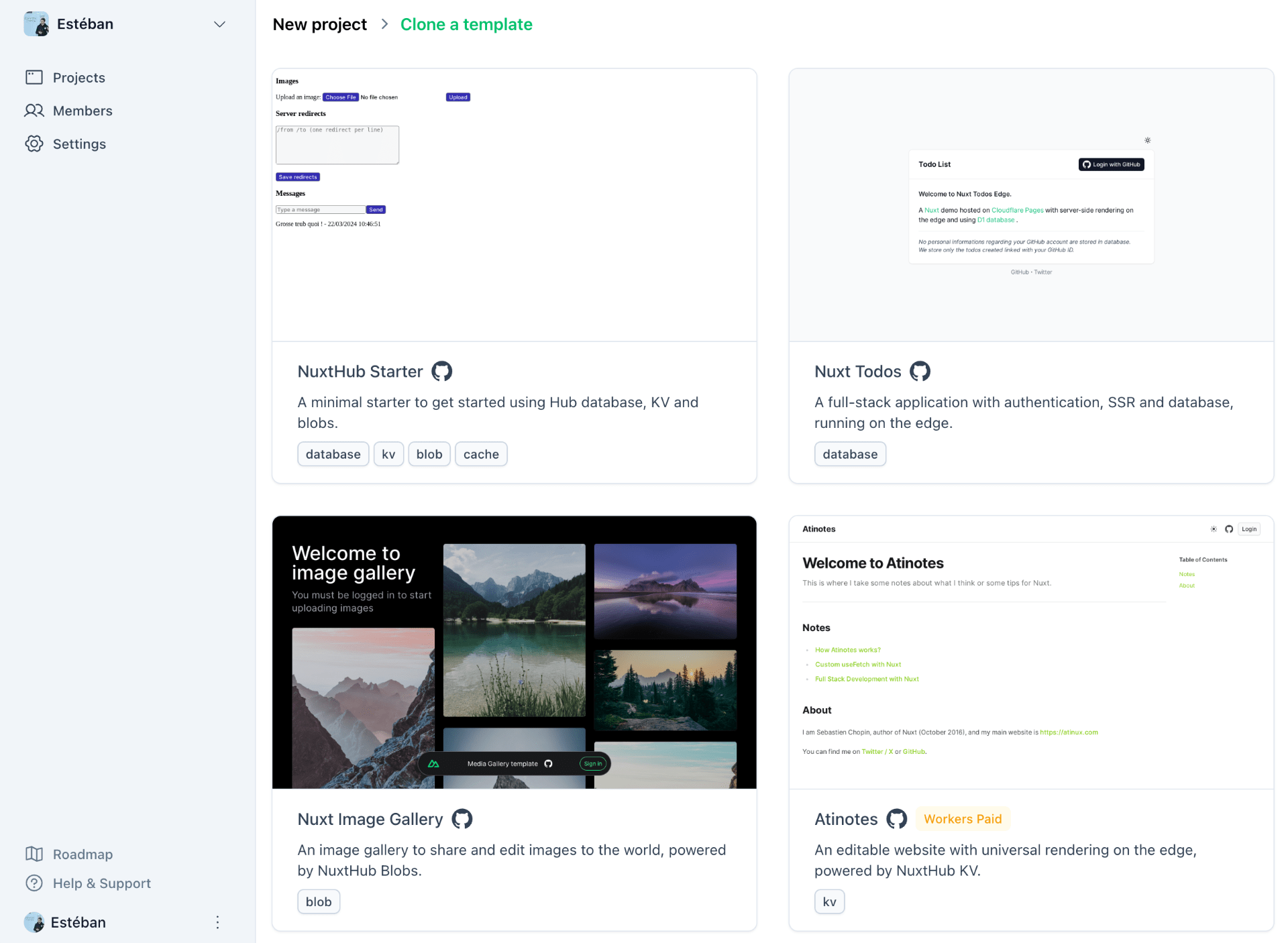 NuxtHub templates that can be deployed with two clicks.