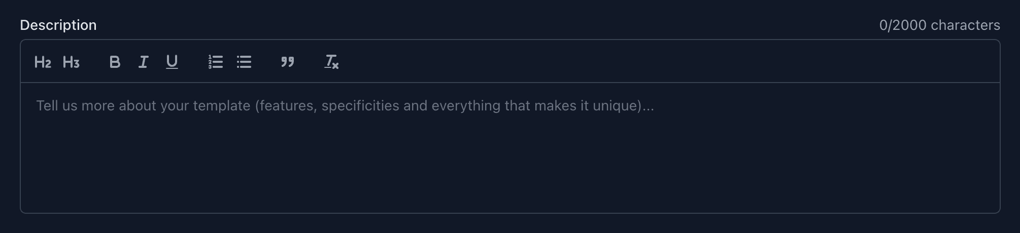 The rich text editor customized to fully integrate into the form.