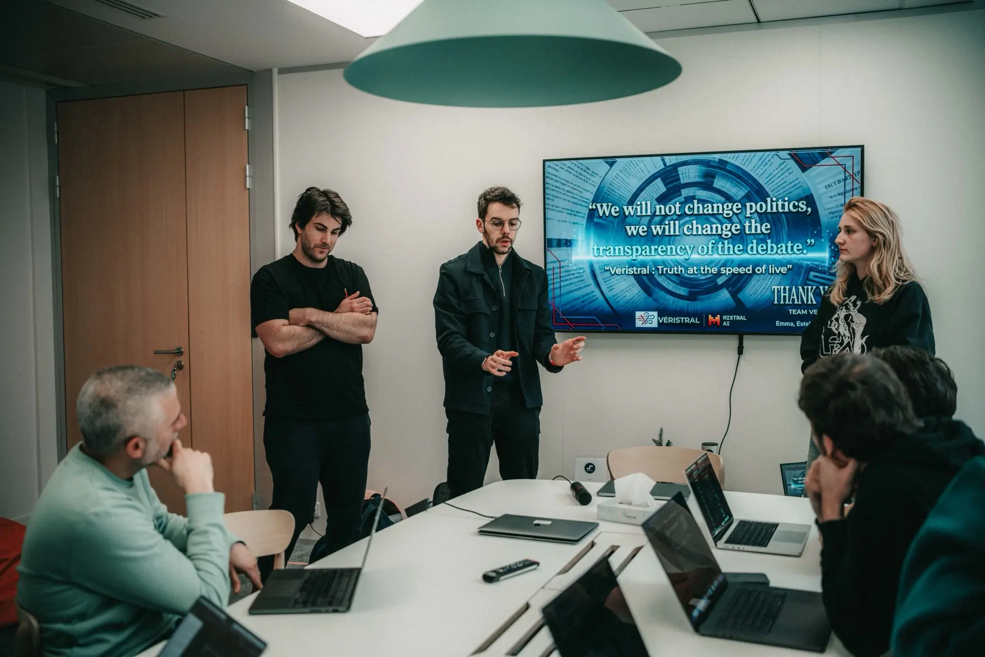 Pitching in front of the jury.