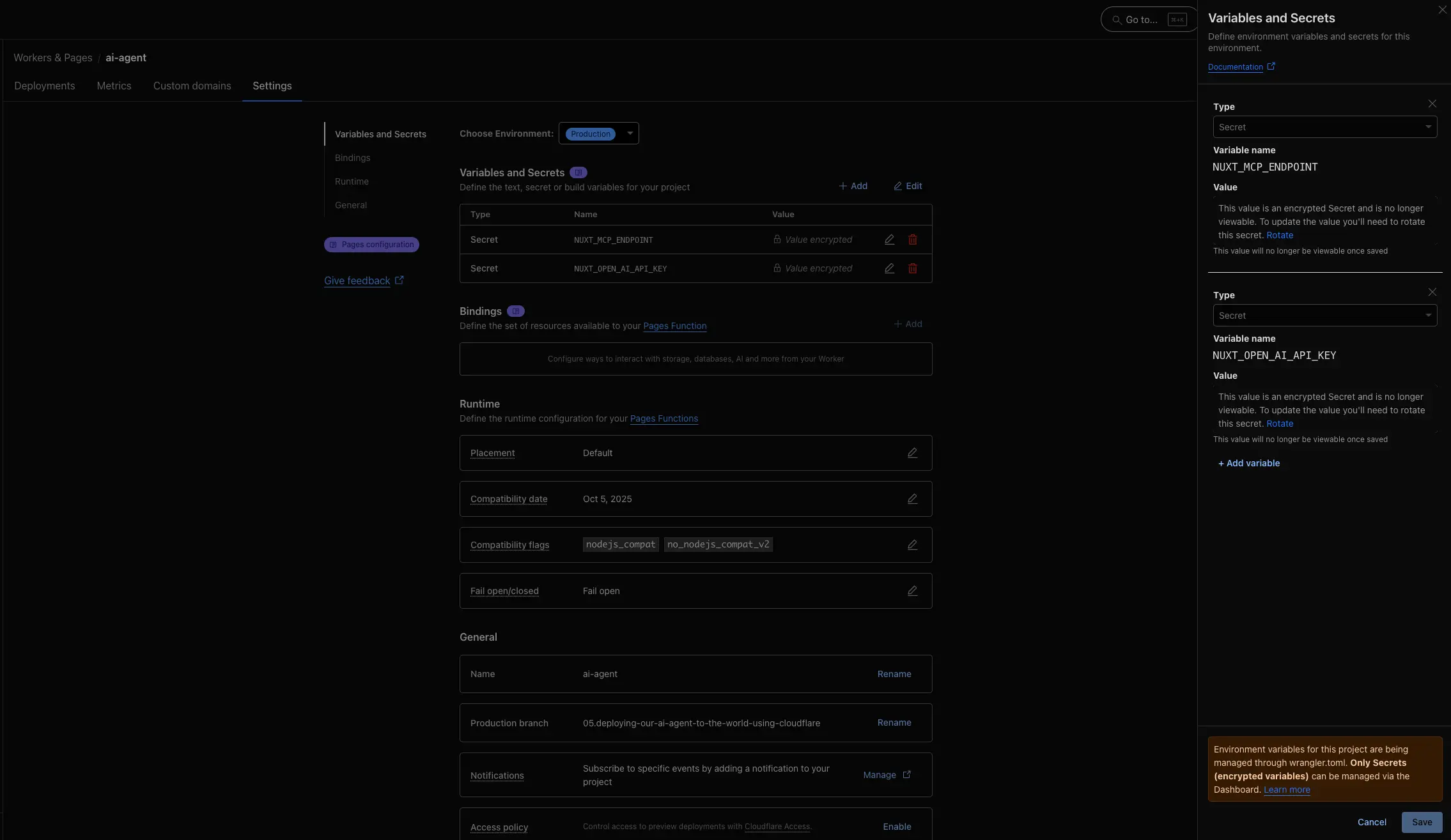 Cloudflare Pages settings